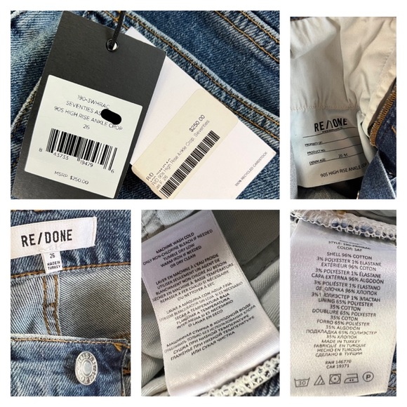 Redone Re/Done 90’s High Rise Ankle Crop Jeans 26 - Picture 14 of 14